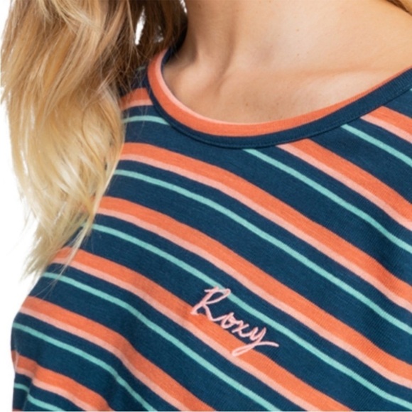 NWT Roxy Rainbow Morning Striped Short Sleeve Tee - Picture 2 of 7
